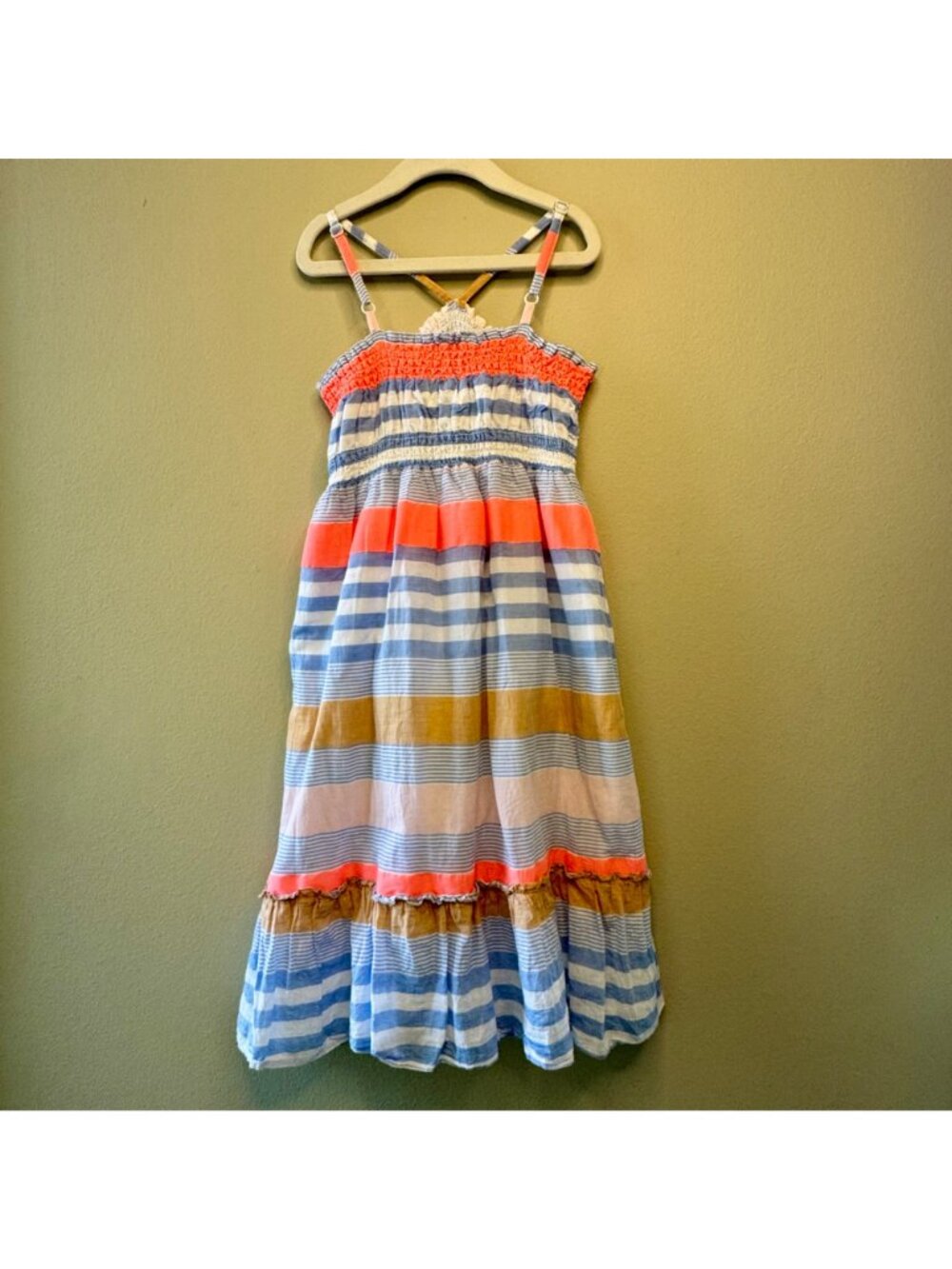 MINI BODEN Striped Midi Sundress Girls 6-7 Strappy Pink Blue Cotton Summer Dress - Picture 2 of 8